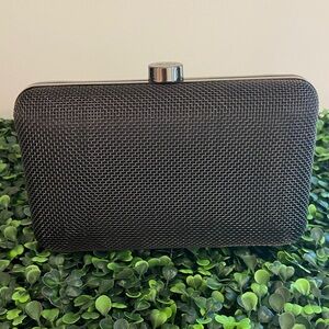 Olga Berg Black Metallic Mesh Clutch